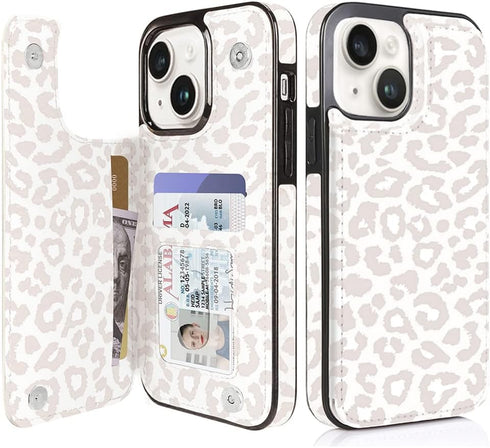 uCOLOR Flip Leather Wallet Case Card Holder Compatible with iPhone 13 6.1 iPhone 14 6.1 Women and Girls with Card Holder Kickstand (Beige Leopard)...