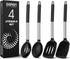 Pack of 4 Large Silicone Cooking Spatulas and Spoons, Slotted and Solid Stainless Steel Cooking Utensils Set, Non-stick Heat Resistant Kitchen for...