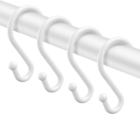 Metal Shower Curtain Hooks?Set of 12 Rings?Rust Resistant S Shaped Hooks Hangers for Shower Curtains, Kitchen Utensils, Clothing, Towels, etc. (Wh...
