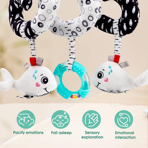 Spiral Car Seat & Stroller Activity Toy - Black White Infants Plush Toys for Ages 0 Months and Up - Hanging Toys Sensory Toys Newborn Plush Activi...