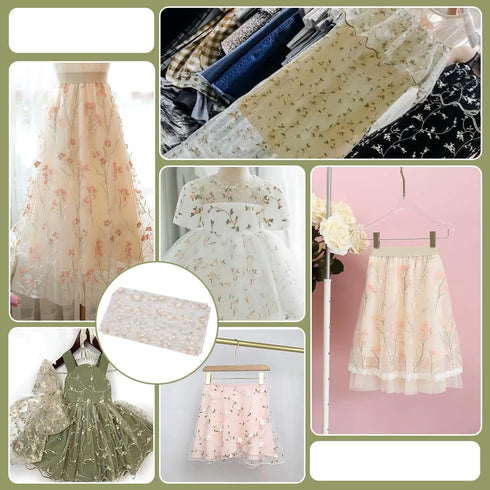 NBEADS 3 Yards Floral Mesh Lace Fabric, 51inch Wide Organza Embroidered Tulle Fabric Flowers Leaves Vine Lace Trim for DIY Wedding Handmade Clothi...