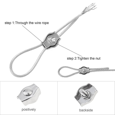 20pcs M3 Single Bolt Wire Rope Clips, PNXKTXO 304 Stainless Steel Simplex Cable Clamps for 2-2.5MM Diameter Wire Cable Saddle Fastener...
