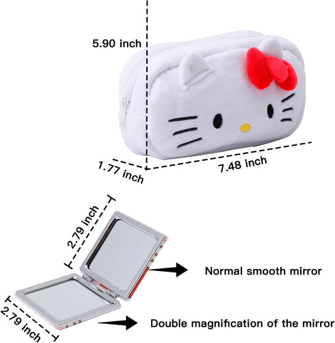 Cartoon Makeup Bag Anime Plush Cosmetics Case Pink Kitty Makeup Case Kitty Capacity Bag for Women...