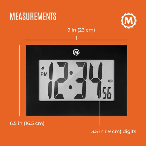MARATHON Large Digital Wall Clock with 8” Display, Black - Easy to Read...