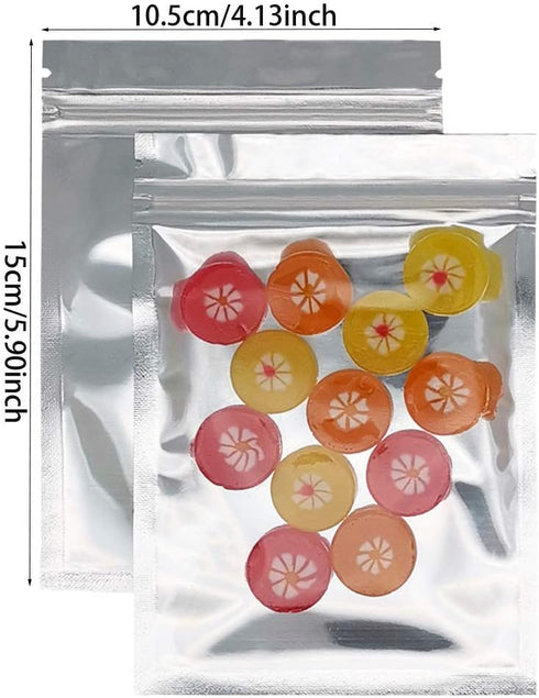 100 Pack Resealable Mylar Bags- 4 x 6 Inch Flat Zip lock Bags Food Storage Packaging Pouch Clear Silver Aluminum Foil Bags...