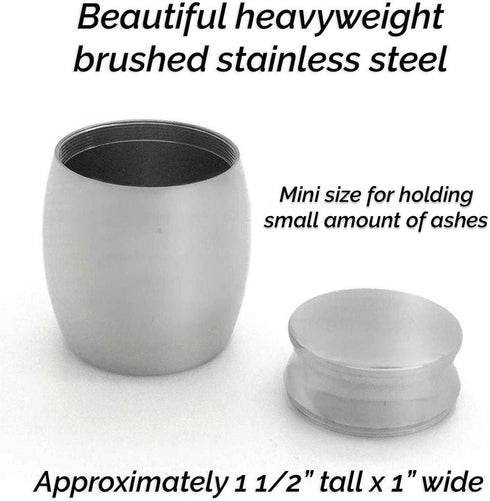 Small Miniature Size Dad Father Memorial Cremains Holder Container Jar Vial Brushed Stainless Steel Cremation Funeral Urn 1 1/2" Tall...
