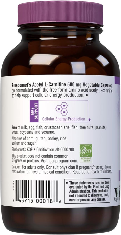 BlueBonnet Acetyl L-Carnitine 500 mg Vitamin Capsules, 60 Count...