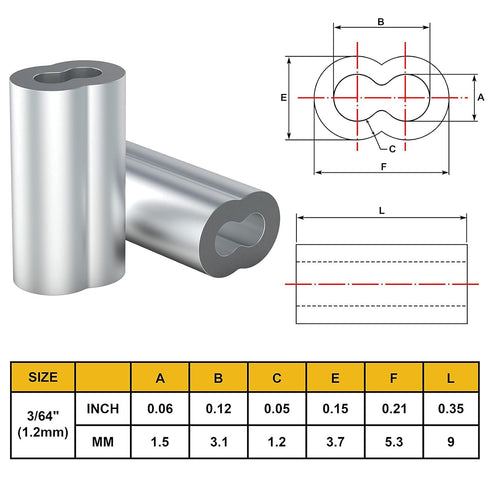 Sanuke 200PCS 3/64" Aluminum Crimping Loop Sleeve for 3/64" Diameter Wire Rope and Cable…...