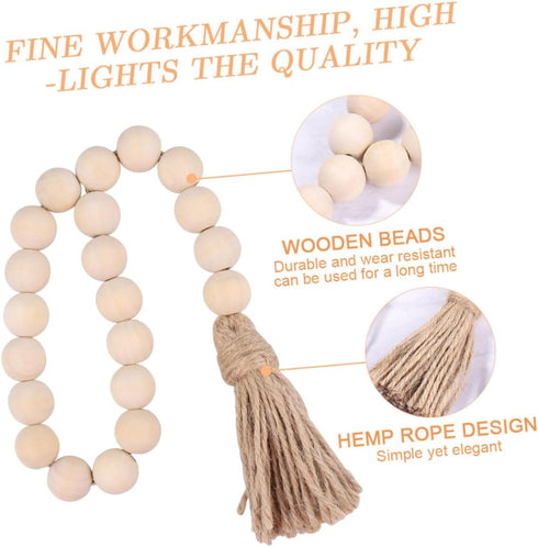 Garneck Wood Bead Garland,Farmhouse Tassels Beads, Rustic Country Decor Prayer Beads for Home Door Knob Christmas Decoration (1 Pack) (1pack) (3pa...