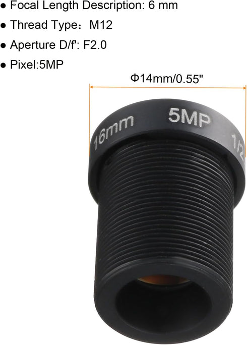 uxcell 16mm CCTV Camera Lens 5MP F2.0 FPV Wide Angle Security Camera Lens M12 Threaded Dia for IP Camera Panoramic, Black 2Pcs...