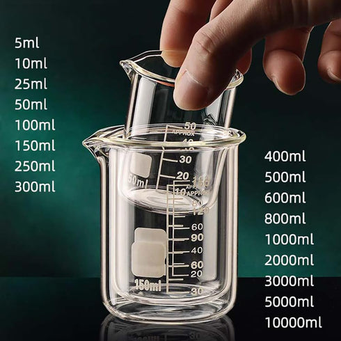 25ml Low Form Glass Beaker, 3.3 Borosilicate Glass Graduated Printed Scale Measuring Cups with Spout for Kitchen Lab Liquids,4 PACK...