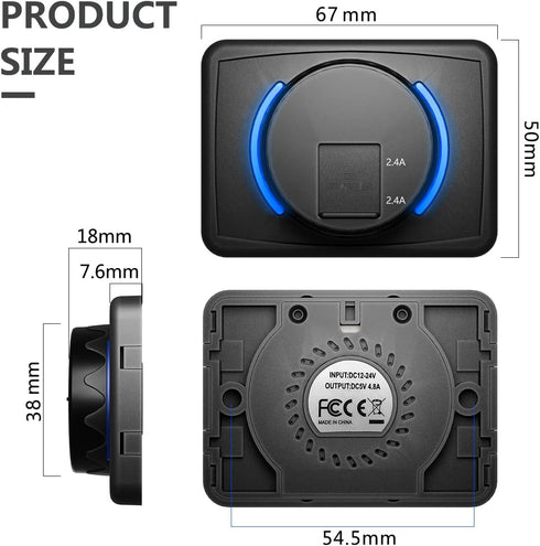 2 Pack 4.8A Dual USB Car Charger Socket with Indicator RV USB Outlet 12V 24V for Car Boat Vehicle Bus ATV (Surface Mount Installation)......