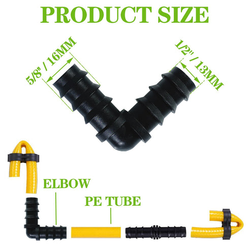 25PCS Drip Irrigation Barbed Elbow Fitting Kit for 1/2 Inch Tubing (16MM OD) .600" ID Drip Irrigation Connectors Elbow Dripline Barbed Connector D...