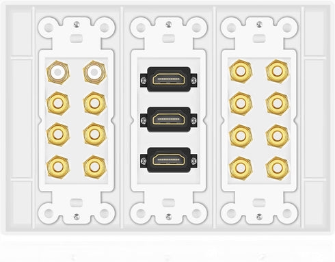 TNP Home Theater Wall Plate - 3-Gang 7.2 Surround Sound Distribution w/Premium Gold Plated Copper Banana Binding Post Coupler for 7 Speakers, 2 RC...