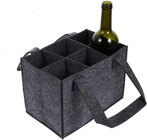 Teensery 6 Bottle Wine Carrier Bag Felt Wine Bottle Tote Bag Portable Wine Storage Bag Reusable Grocery Bag with Handle for Wedding Birthday Trave...