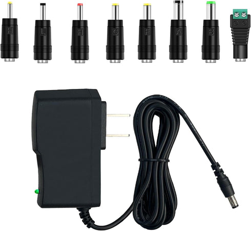 12V 2A AC Adapter Charger Replacement with 8 Tips, Regulated 12 Volts 2000mA Power Supply Cord Suitable for 12V LED Strip Light, CCTV Camera, BT S...