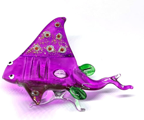 ZOOCRAFT Glass Stingray Figurine Purple Hand Blown Art Sealife Ornament Collectible Miniature Aquarium Coastal Decor...