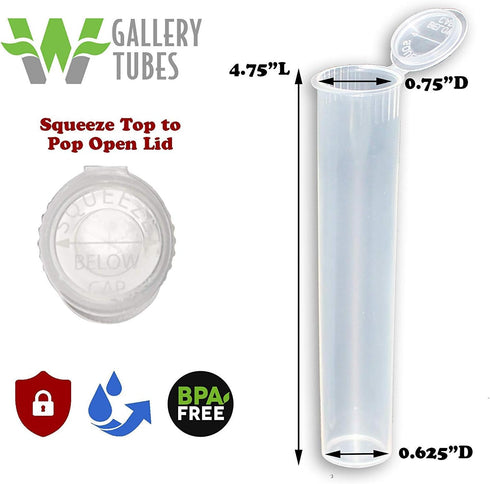 W Gallery 10 Clear 116mm OPEN CAP Pop Top Tubes - Airtight Smell Proof Containers - Plastic Medical Grade Prescription Bottles for Pills Herbs Flo...