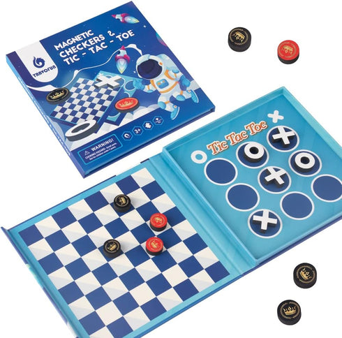 2 in 1 Checkers Sets Travel Toys Magnetic Travel Games Foam Checker Pieces Young Kids Family Board Game (Checkers&Tic-Tac-Toe)...