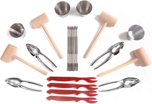 Artcome 22 Piece Seafood Tools Set for 4 People including 4 Lobster Crab Crackers 4 Lobster Shellers 6 Seafood Forks 4 Sauce Cups and 4 Lobster Cr...