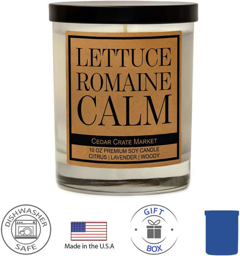CEDAR CRATE MARKET Lettuce Romaine Calm, Kraft Label Scented Soy Candle, Citrus, Lavender, Woody, 10 Oz. Glass Jar Candle, Made in The USA, Decora...