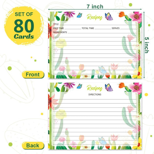 80 Pack Recipe Cards, 5 x 7 inch Cooking Recipe Cards for Recipe Binder, Double-sided Recipe Cards with Lines for Weddings, Bridal Shower, Christm...