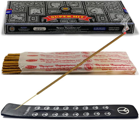 TRUMIRI Incense Stick Holder Bundle with Satya Super Hit 100g Incense Sticks - Pack of 1 (Approx 100 Sticks)...