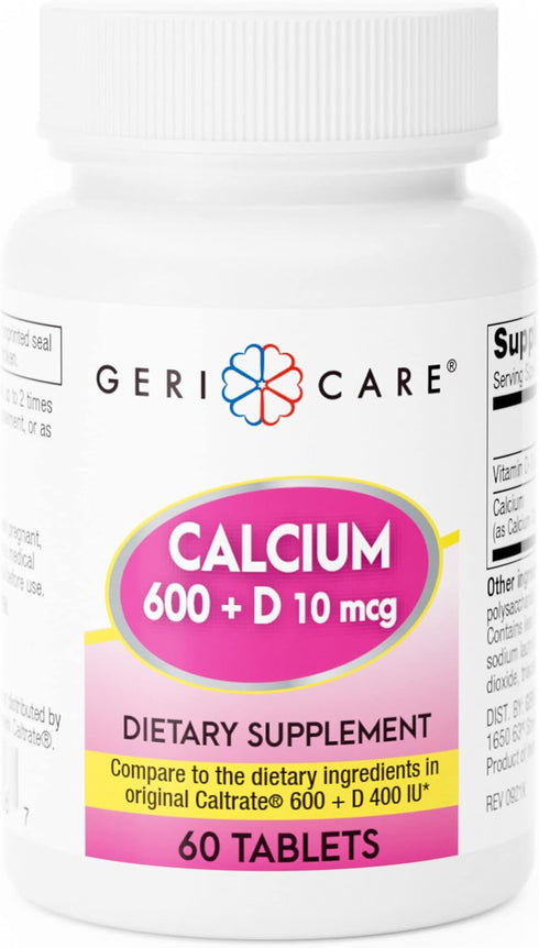 GeriCare Calcium 600mg - Vitamin D 10mcg Tablets - Bone Health - Nutritional Supplement, 60 Count (Pack of 1)...