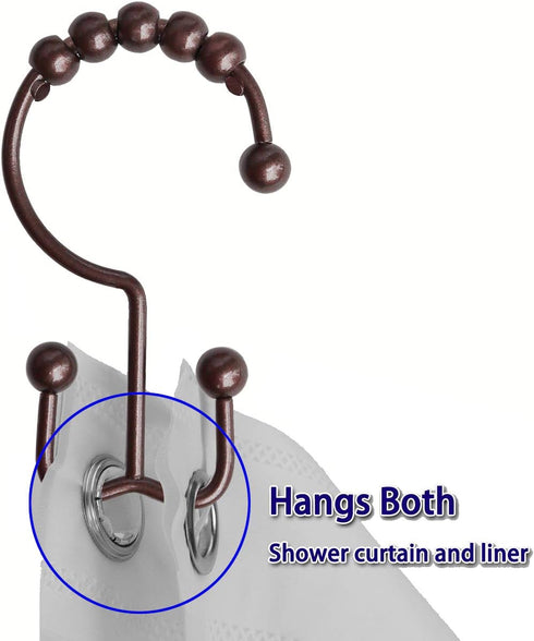 Shower Curtain Hooks Rings for Bathroom, 12PCS Stainless Steel Metal Rust Resistant Balance Sliding Double Curtain Hooks (Bronze)...