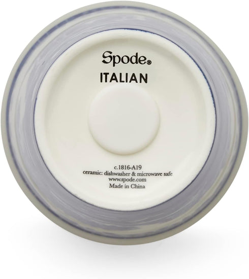 Spode Blue Italian 8oz Porcelain Travel Mug with Lid – Scenic Patterned Drinkware with Decorative Border - Portable Ceramic Coffee Cup for Brunch,...