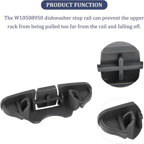 W10508950 Dishwasher Upper Dishrack Slide Rail Stop Clip By AMI,To Be Able To Replace AP6022472 8562015 W10508950 2684662 PS11755805 WPW10508950VP?2 pcs?