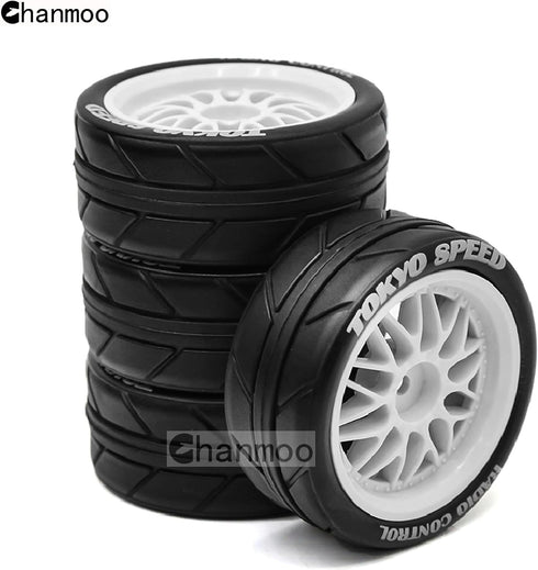 1/10 RC On Road Tires and Plastic Rally Wheels 12mm Hex Drift Tyres for 1:10 Scale Racing Touring Street Car Tamiya TT01 TT02 XV01 TA06 A959 14400...
