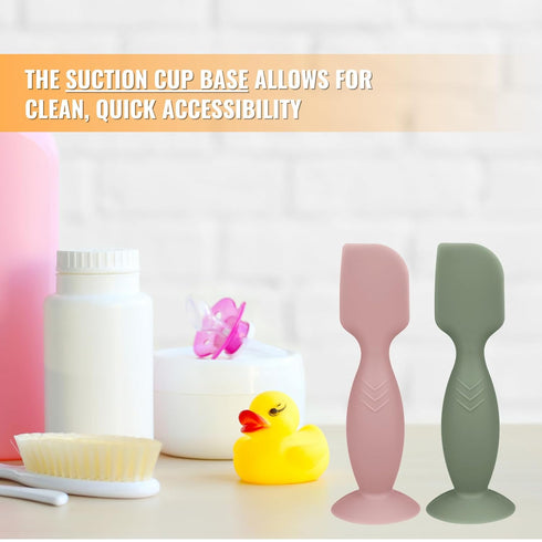 Diaper Cream Applicator Set - Soft Silicone Baby Butt Brush with Suction Base, Baby Butt Spatula, Mini Size, 4 Piece - Newborn Baby Essentials (Sa...