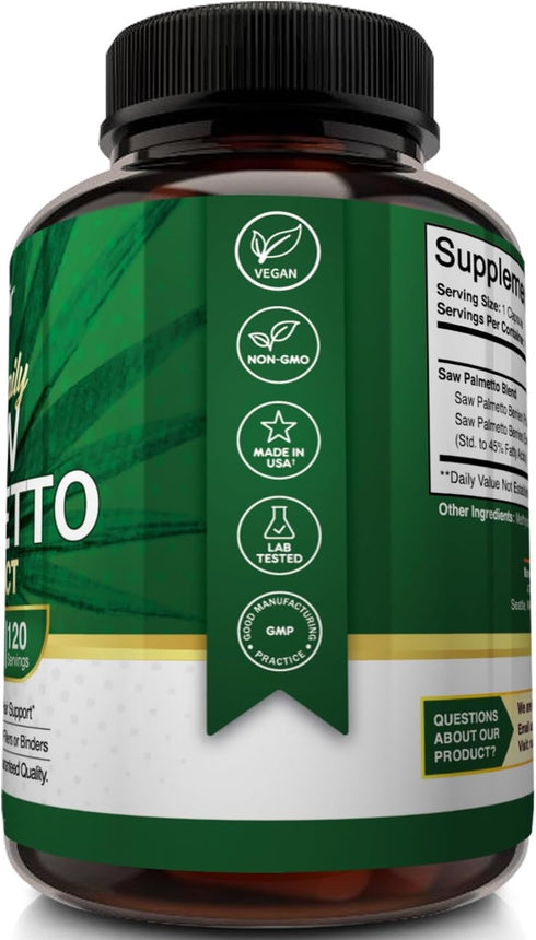 NutriFlair Saw Palmetto Extract 750mg, 120 Capsules - Natural Prostate Supplement & Berry Health Support - Helps Block DHT to Prevent Hair Loss an...
