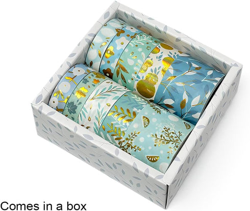 allydrew Decorative Gold Foil Washi Tape Box Set for Arts & Crafts, Scrapbooking, Stationery, Diary (10 Rolls), Blue Green Bloom...