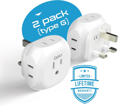 Ceptics US to UK Plug Adapter UK, Ireland Power Adapter Charger 4 Input - Ultra Compact - Light Weight - USA to Any Type G Countries Such as Hong ...