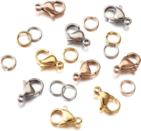 Pandahall 60Pcs Stainless Steel Lobster Claw Clasps & 180Pcs 20 Gauge Open Jump Rings for DIY Bracelet Necklace Jewelry Making (Golden & Stainless...
