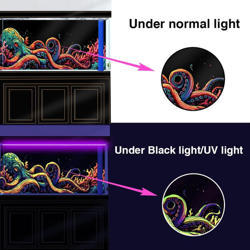 24X12IN Blacklight Octopus Sea Monster HD 3D Black Light Aquarium Background UV Reactive Background Terrarium Background with 10 EVA Double-Sided ...