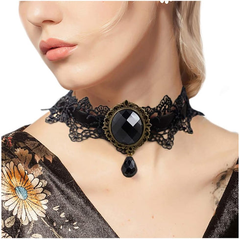 ETERNITY J. Retro Handmade Craft Lace Royal Court Vampire Choker Gothic Necklace Bracelet Black Pendant Chain...