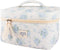 Quilted Cotton Makeup Bag - Blue Cute Floral Travel Cosmetic Bags Large Aesthetic Skincare Pouch with Compartments for Women and Girls Toiletry Or...