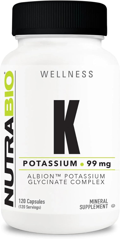 NutraBio Potassium Complex, Potassium Supplement for Healthy Heart, Bones, Muscles & Digestion, 99mg - 120 Vegetable Capsules...