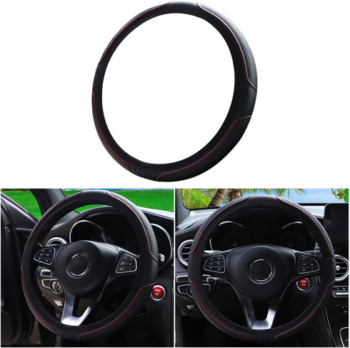 Car Steering Wheel Cover, Anti-Slip Soft Stretch Breathable Waterproof Weatherproof Durable Leather Automotive Wheel Cover Protector, 14.5-15 Inch...