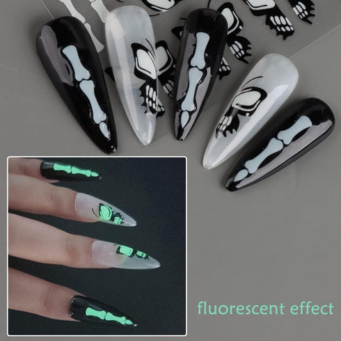 Halloween Nail Art Stickers, Luminous Halloween Nail Decals 3D Self Adhesive Nail Art Supplies Halloween Glow in The Dart Nail Designs Halloween C...