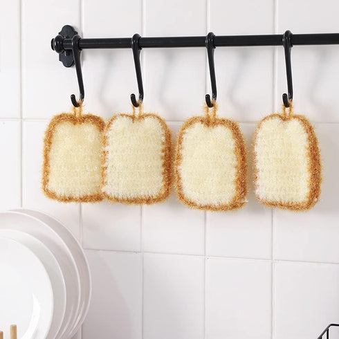 5 Pcs Cute Crochet Scrubbers, Toast Shaped No Odor Non-Scratch Reusable Scrub for Kitchen and Household Use Double Layered Scrubbers Cleaning Wash...