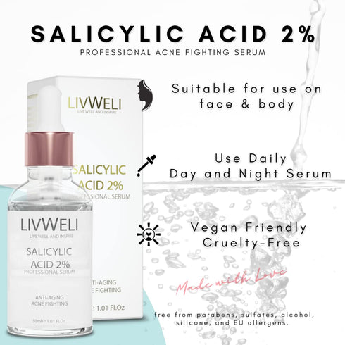 2% Salicylic Acid Serum - Exfoliating acne skin care - Promotes Smooth, Bright Skin - Vegan Friendly & Cruelty Free | 30ml...