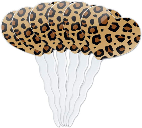 Leopard Print Animal Spots Heart Love Cupcake Picks Toppers Decoration Set of 6...
