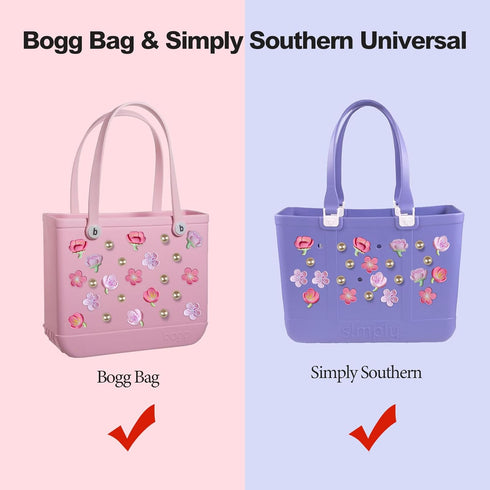 24Pcs Charms Set for Bogg Bag, Bling Pearl, Rose,Daisy,Flower, Peach Blossoms, Heart Accessories for Women, Rich Personalized Decoration Kit for B...