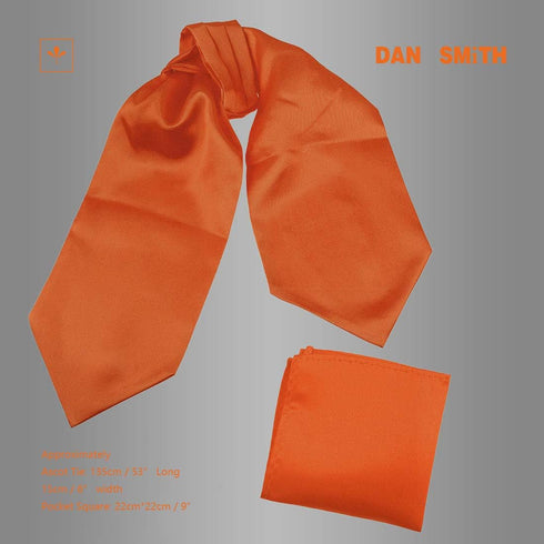 Dan Smith Feel Silk Long-Self Day Ascot For Party 53" Big-Tall Solid Orange Long-Self Cravat Tie Pocket-Square Set Christening Toddler Girls C.C.A...