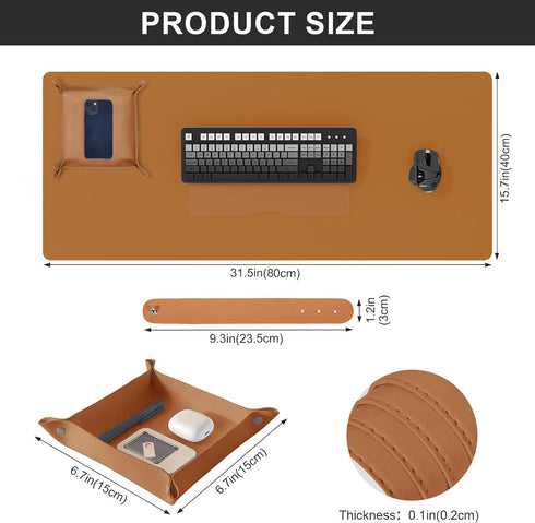 DAWNTREES Dual Sided Desk Mat,Leather Desk Pad,Brown Cork Desk Mat Protector,with PU Leather Valet Tray Organizer,Large Mouse Pad,Desk Writing Pad...