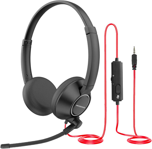 HROEENOI Noise Cancelling Headset with Microphone for PC & Laptop - 3.5mm Jack, Wired Headphones for Work, Zoom, Teams Meetings, Call Center, Onli...